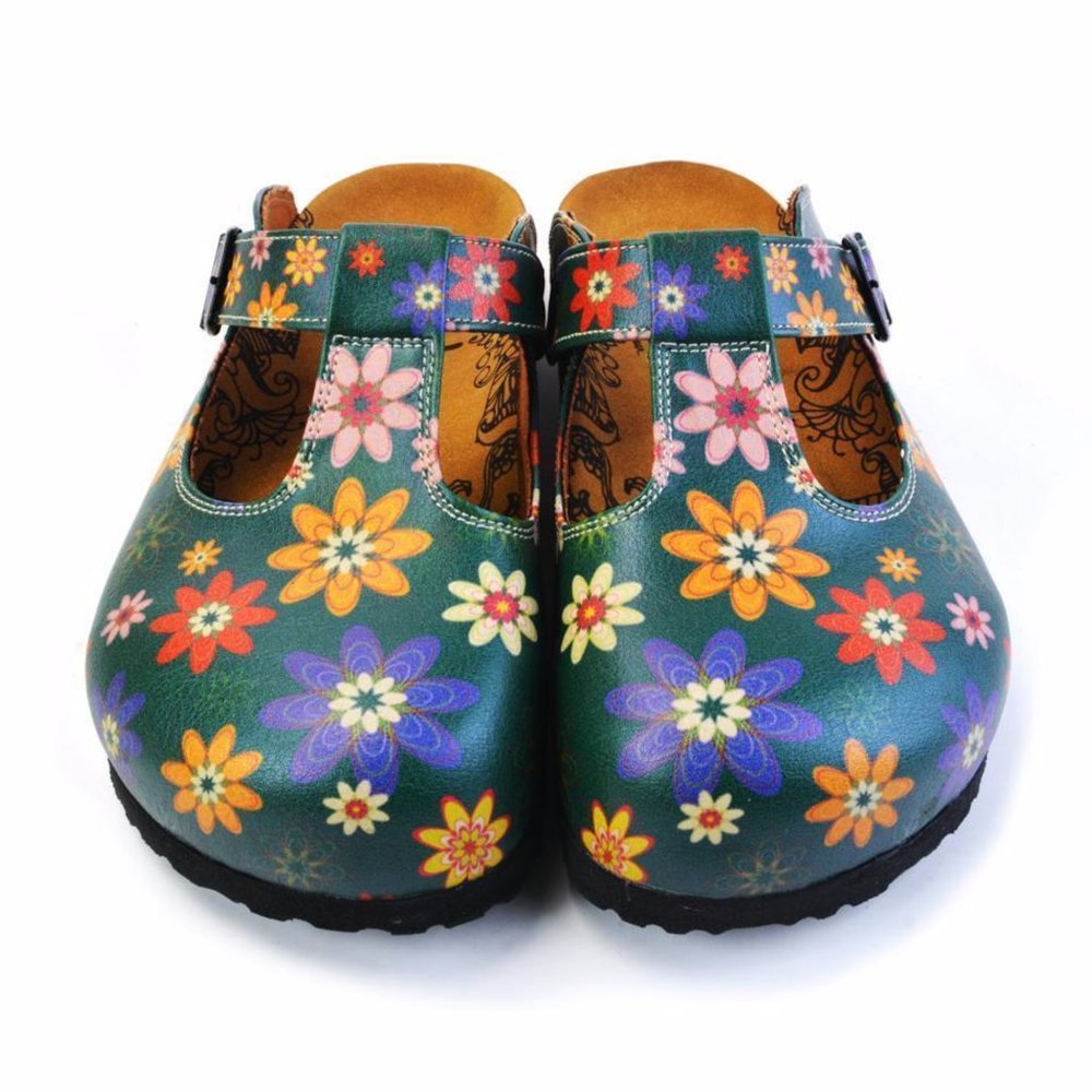 SOLD OUT - Goby Shoes - Floral Orange Red Blue Pink Daisy Clogs - Picture 1 of 6